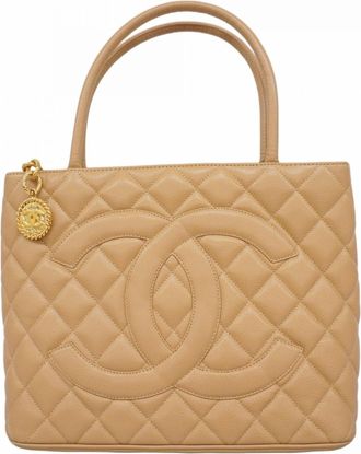 Chanel Beige Grained Calfskin Tote Bag (Pre-Owned)