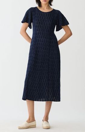 Lafayette 148 New York Textured Lace Stuch Sequin Knit Dress in Ink Metallic at Nordstrom, Size X-Large