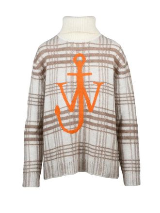 J.W.Anderson High Neck Plaid Mohair Sweater with Anchor Motif