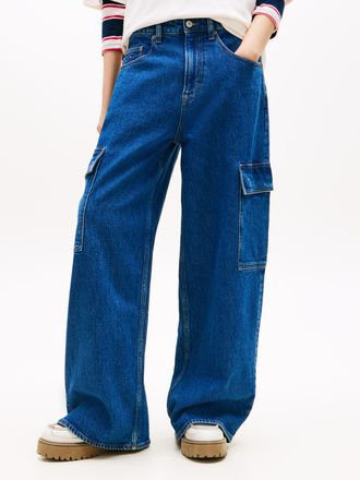 Tommy Jeans Loose-fit-Jeans TOMMY JEANS CHARLIE MR LOOSE WD CARGO BJ4133, Damen, Gr. 26, L&auml;nge 32, denim medium, Denim/Jeans, Obermaterial: 99% Baumwolle, 1% Elas