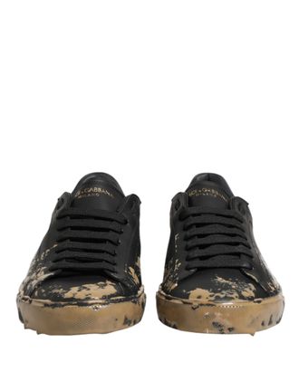 Dolce & Gabbana Black Portofino Mud Effect Low Top Sneakers Mens Shoes