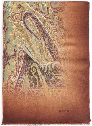 Etro Accessoires, Heren, Bruin, ONE Size, Wol, Bloemen Sjaal met Paisley Patroon
