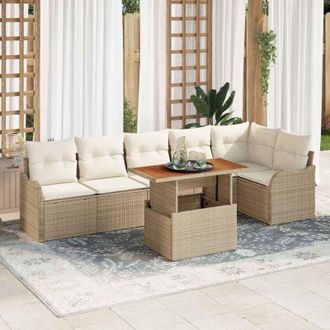 vidaXL Vidaxl - Conjunto De Sof&aacute; De Jard&iacute;n 7 Pcs Beige Y Crema 100 X 55 X 73 Cm