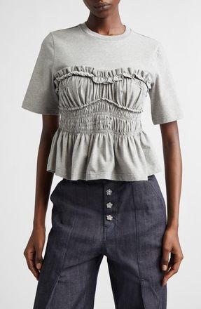 Cecilie Bahnsen Vilde Shirred Peplum T-Shirt in Grey Melange Jersey at Nordstrom, Size X-Small