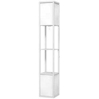 HOMCOM Lampada Moderna Da Terra 2 Paralumi E 2 Ripiani Lampadine E27 Bianco - Homcom