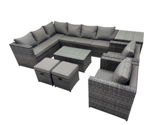 Fimous Outdoor Rattan Garden Furniture Set with 2 Chairs 2 Stools Side Table in Dark Grey