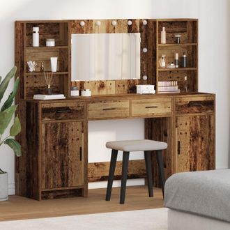 Berkfield Home 3 Piece Dressing Table Set Old Wood Engineered Wood in Brown