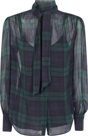 Ralph Lauren Sheer Checked Tie-Neck Blouse