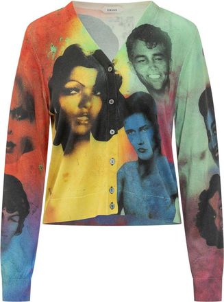 Versace Multicolor Printed V Neck Cardigan