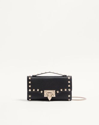 Valentino Garavani Portafoglio Con Catena Rockstud In Vitello Granato Donna NERO UNI