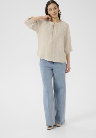 Cream Blouse met korte mouwen Regular fit sand