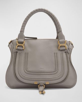 Chloé Marcie Medium Double Carry Satchel Bag in Grained Leather