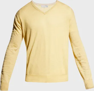 Neiman Marcus Men & apos;s Extra Lightweight Wool-Cashmere V-Neck Sweater