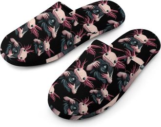 Generic Axolotl Holding Camera Mens Flannel Slipper Soft Comfy House Shoes Non Slip Winter Warm Indoor Outdoor Slippers