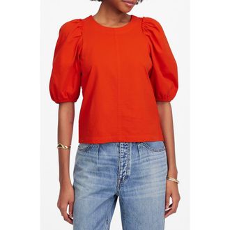 Madewell Puff Sleeve Cotton T-Shirt in Bright Flame at Nordstrom Rack, Size Xx-Small