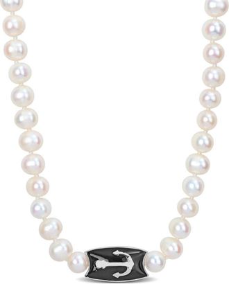 Amour 7-7.5mm Cultured Freshwater Pearl Mens Necklace with Large Lobster Clasp in Sterling Silver