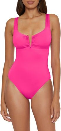 BECCA by Rebecca Virtue Shirred V-Wire One-Piece Swimsuit in Cosmopolitan at Nordstrom, Size Large