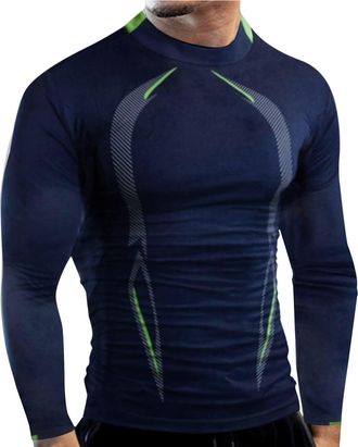 Generic Male Autumn And Winter High Elasticity Breathable Sports Tight Long Sleeve Pattern Print Quick Dry Fitness Top Mens Compression Base Layer Shirt