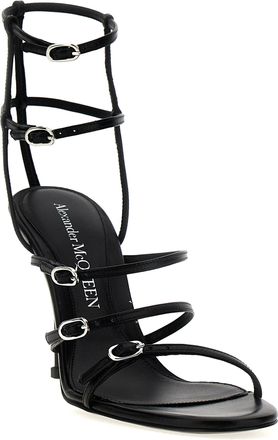 Alexander McQueen Womens Lacquered Stiletto Sandal Black Sheepskin Leather