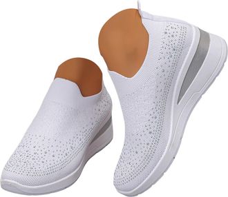 Generic Womens Slip on Sock Sneaker Glitter Rhinestone Jazz Latin Dance Mesh Shoes Fashion Walking Bling Sneakers for Women Casual Sport Breathable Orthopedic