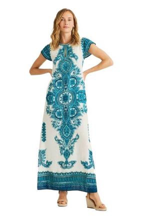 Calypso St. Barth Medallion Dress in White Blue at Nordstrom, Size X-Small