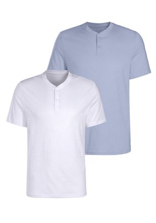 H.I.S Henleyshirt H.I.S, Herren, Gr. XXL (60/62), blau (hellblau, wei&szlig;), Slub, Obermaterial: 100% Baumwolle, unifarben, regular fit normal, Rundhals, abgest