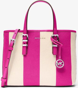 Michael Kors Quinn Small Striped Canvas Convertible Crossbody Bag