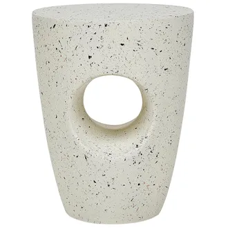 Beliani Beliani - Mesa Auxiliar Mgo Fibra De Vidrio Tapa Redonda Resistente A Manchas Uv &Oacute;xido Agua Viento Blanco Con Efecto Terrazo Edolo