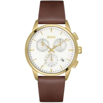 HUGO BOSS Accessoires, Heren, Bruin, ONE Size, Leer, Dapper Horloge