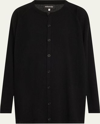 Eskandar Cashmere Raglan-Sleeve Round-Neck Cardigan (Long Length)