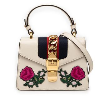 Gucci Pre-owned Gucci Mini Embroidered Leather Sylvie Satchel Ladies 470870 525040