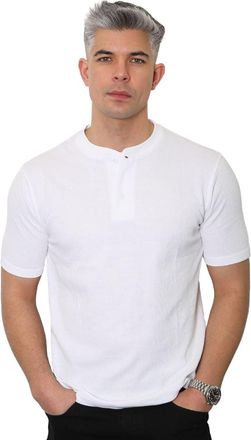 Generic Mens Waffle Knit Henley T-Shirt, Short Sleeve, Cotton-Polyester Blend, Regular Fit, Crew Neck (UK, Alpha, 3XL, Regular, Regular, White)