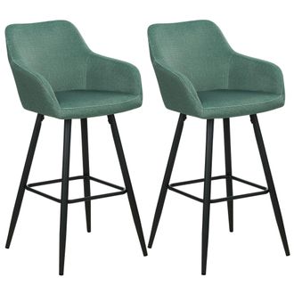 Beliani Beliani - Conjunto De 2 Sillas De Bar De Estilo Moderno En Color Verde Fabricadas En Terciopelo Con Patas De Metal Casmalia