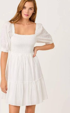 Lilly Pulitzer Hadly Short Sleeve Smocked Dress In Resort White Sunshowers Embroidery