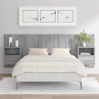 vidaXL Cabecero De Cama Con Mesitas Madera Contrachapada Gris Sonoma Vidaxl