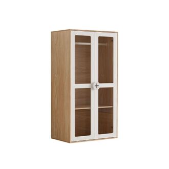 Urban Meuble Armario de madera clara con puertas de cristal blanco
