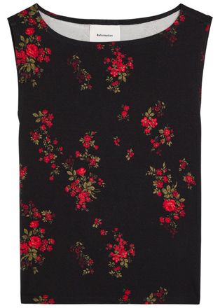 Reformation Dusk Floral-print Stretch-jersey top - Black - XL (UK16 / XL)