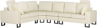 Beliani Sof&aacute; Modular Esquinero Moderno Derecho De Piel Beige Claro Reposacabezas Ajustables Stockholm