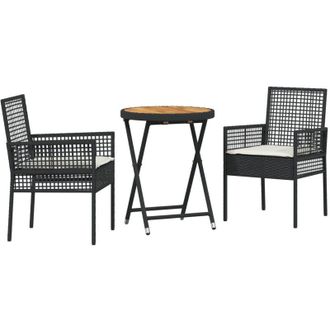 vidaXL Juego Bistro De Jard&iacute;n 3 Pcs Negro Polirat&aacute;n Vidaxl