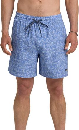 Quiksilver Mix Pack Volley Floral 17 Swim Trunks in Blue Shadow at Nordstrom, Size Xx-Large
