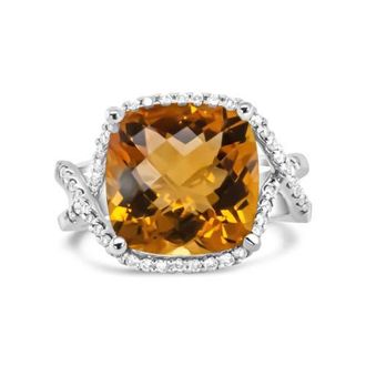 House of Brilliance 14K Gold Citrine Gemstone & 1/3 Cttw Diamond Ring in White at Nordstrom