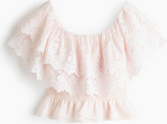 H&M Off-Shoulder-Top mit Volants - Hellrosa