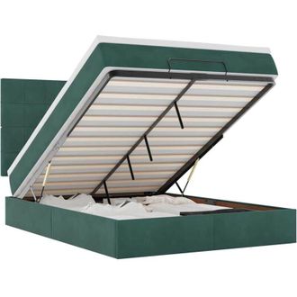 vidaXL Ottoman Bed with Mattresses Dark Green 140x190cm Velvet vidaXL