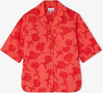 Ganni Red Shirt in Fil Coupe - Size 10/12 Recycled Cotton
