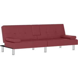 vidaXL Vidaxl - Sof&aacute; Cama Con Portavasos Cuero Sint&eacute;tico Rojo Tinto
