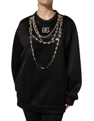 Dolce & Gabbana Black Embellished Logo Crystal Sweatshirt Womens Top (Pre-Owned)