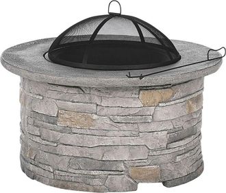Beliani Caminetto da Esterno Simil Pietra Grigio con Copertura in Rete Rotonda Tambora
