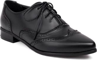 Generic Womens Oxford Brogues Lace Up Pointed Toe Low Block Heel Perforated Trim Smooth Upper Dress Shoes Comfortable for Fashion Party,Black,7.5 UK