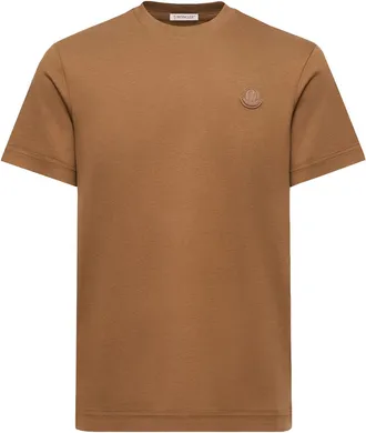 Moncler Moncler Double Leather Logo Cotton T-shirt, Men, Brown, Size: Xxl