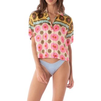 Maaji Octavia Crop Cover-Up Shirt in Open White at Nordstrom Rack, Size Large